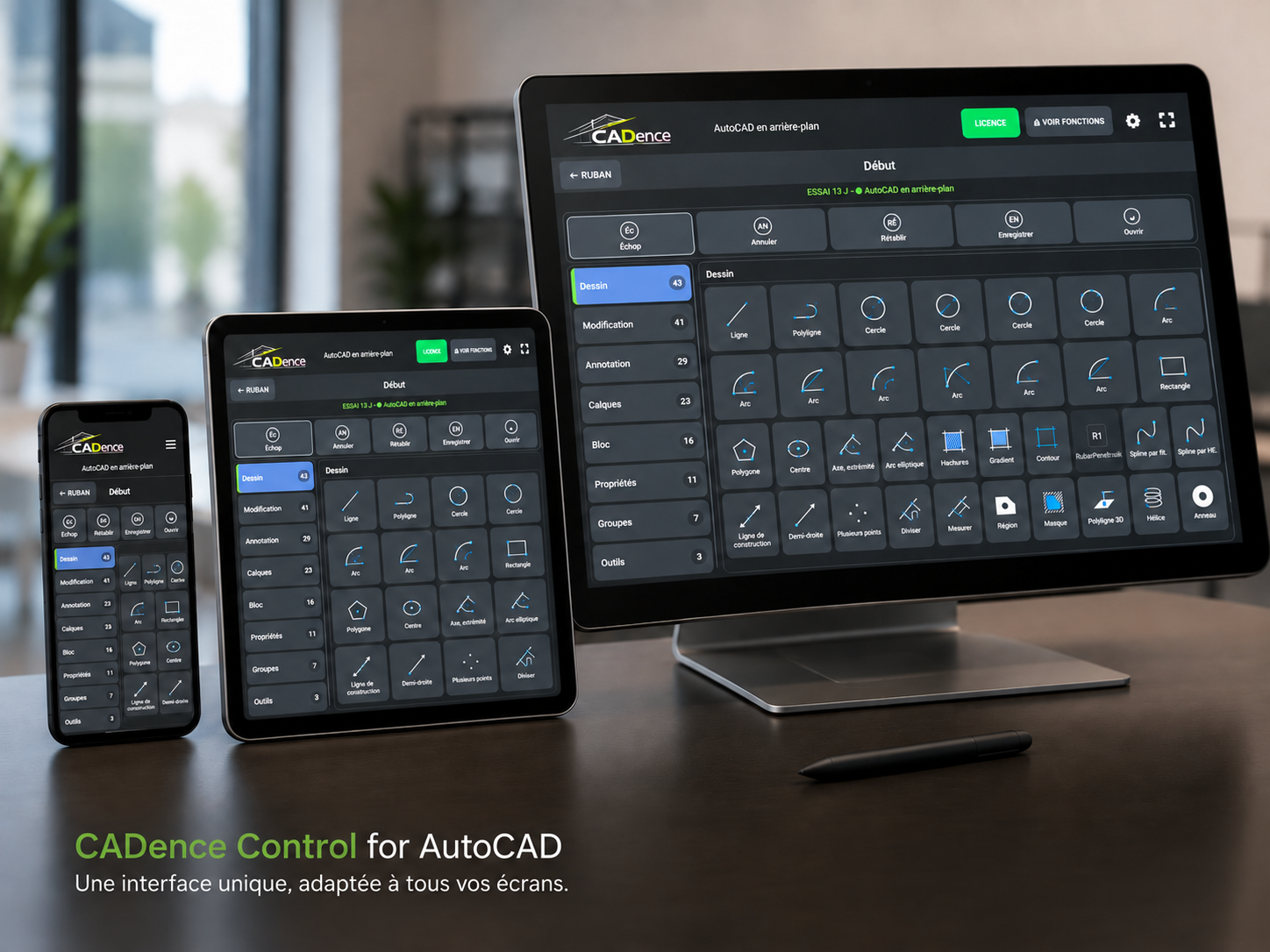 CADence Control sur téléphone, tablette et écran tactile